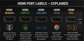 HDMI 포트 4K@60Hz, HDCP 2.2, ARC, 10비트, MHL – 설명