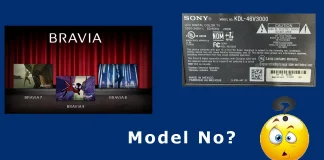 Căutarea numărului de model Sony TV