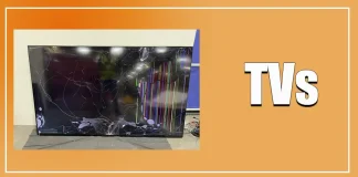 TV ekranı hasarlı — çatlaklar, çizgiler ve lekeler